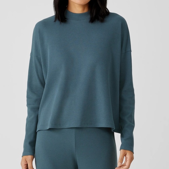 Eileen Fisher Cozy Waffle Knit Mock Neck Box-Top - Picture 17 of 17